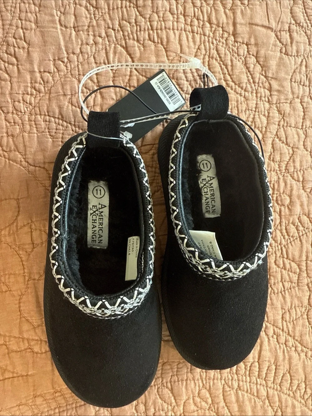American Exchange Kids Black Slip-On Clog with Silver Braided Trim